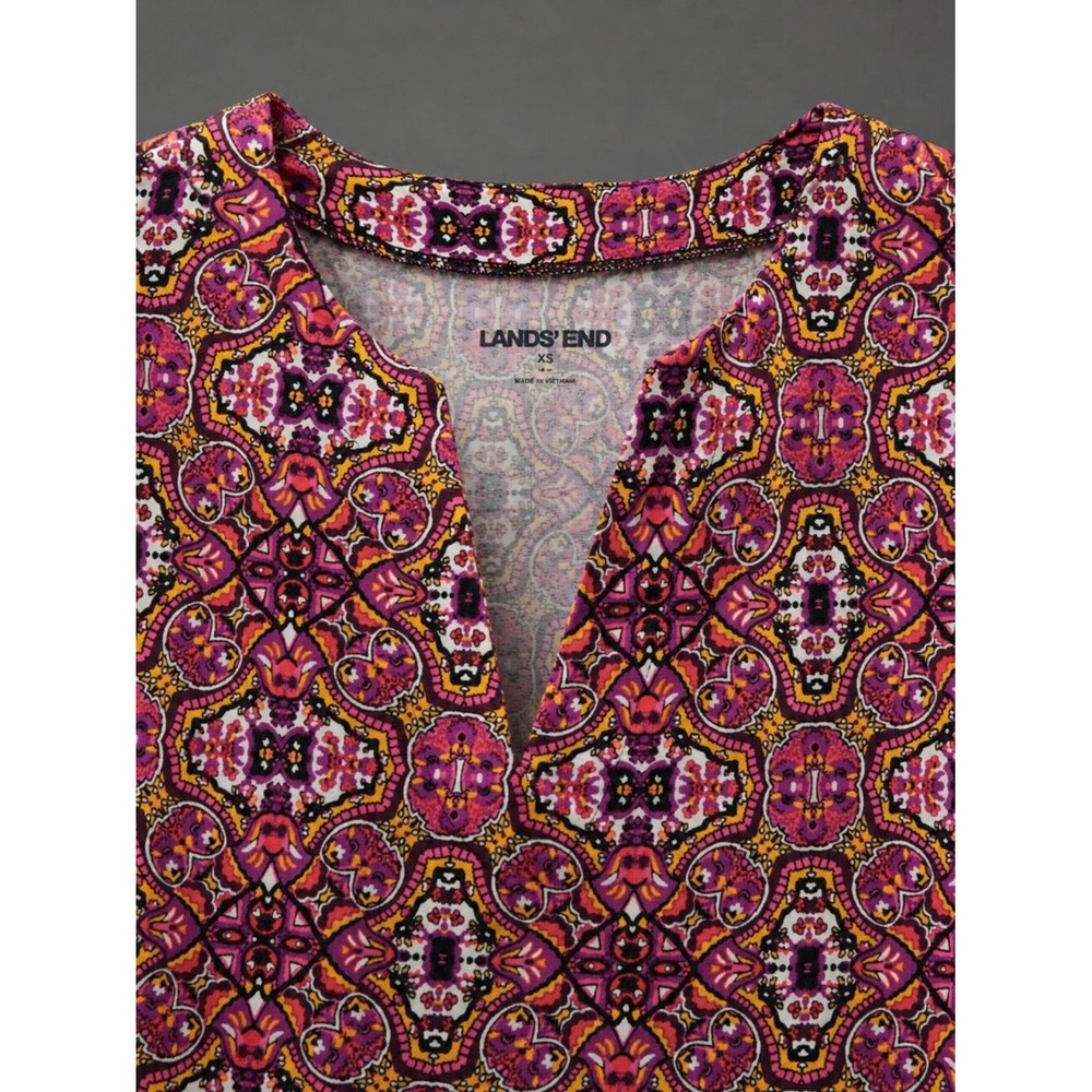 Lands End Womens XS Pink Orange Medallion Split Neck Sleeveless Shift Dress - Picture 4 of 10